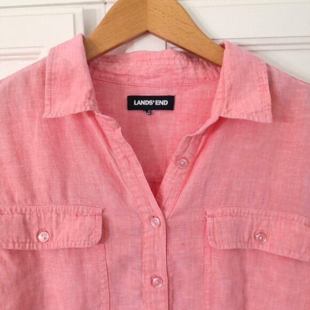 Lands'‎ End 100% Linen Button Up Shirt Size L - Picture 2 of 6